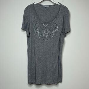 J.Crew Beaded Gray T-Shirt Size L Short Sleeves Scoop Neck